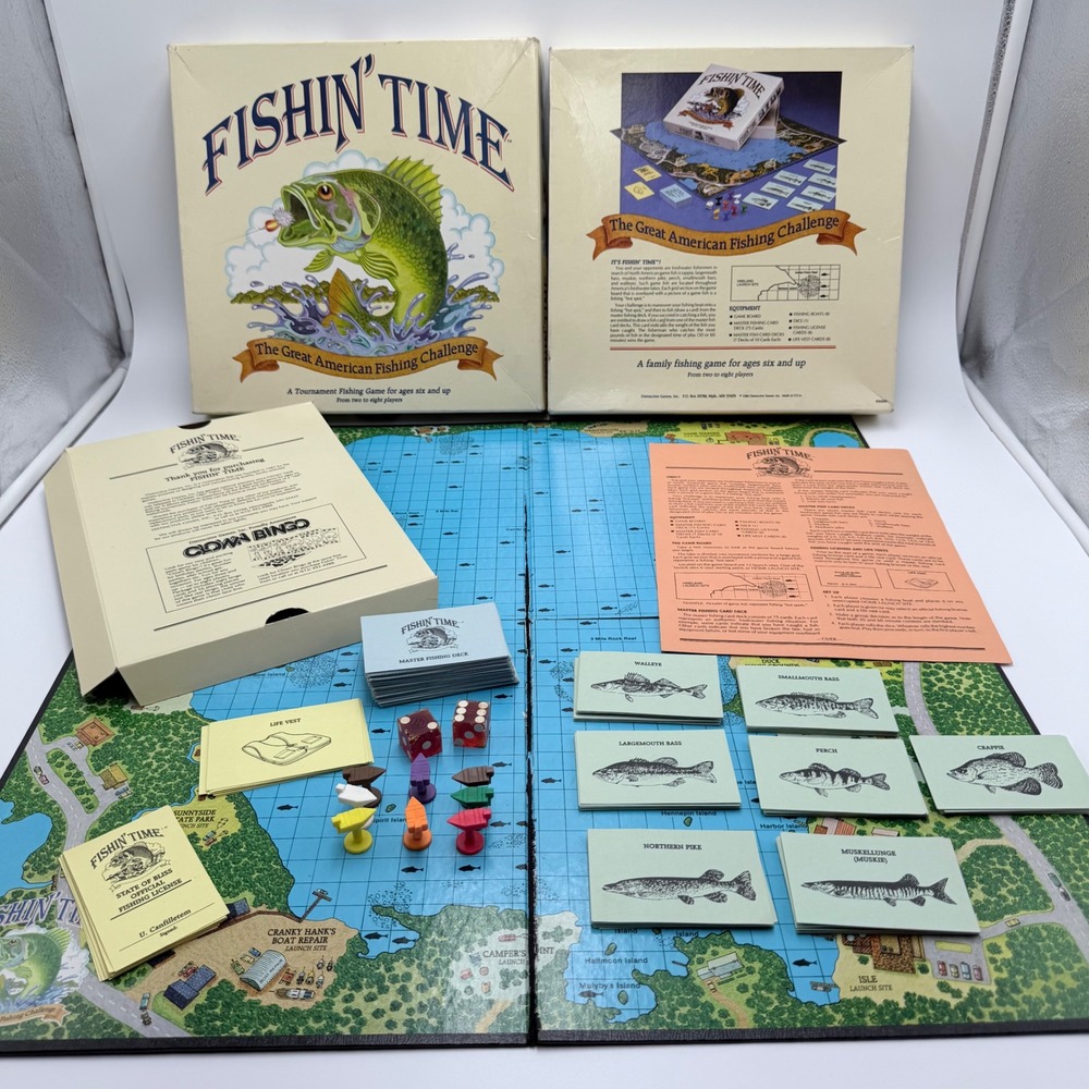 Vintage 1986 Fishin' Time The Great American Fishing Challenge Board Game 1980s